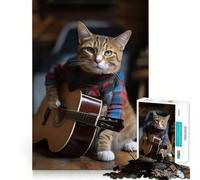 Rompecabezas para Adultos de 1000 Piezas Gato Tocando la Guitarra,Arte de Bordes precisos,Ejercicio Mental,Juego Divertido y Tranquilo,Actividad de cumpleaños (38x26cm)