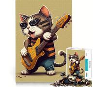 Rompecabezas para Adultos de 1000 Piezas Gato Tocando la Guitarra,articulaciones Finas,Divertido desafío Mental,Juguete,Juego Acogedor,Regalo de cumpleaños (38x52cm)