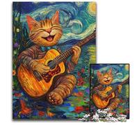 Rompecabezas para Adultos de 1000 Piezas Gato Tocando la Guitarra en el Cielo Nocturno de Van Gogh Rompecabezas de cartón cumpleaños, festividades y Navidad 26x38cm