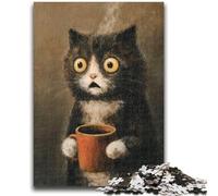 Rompecabezas para Adultos de 1000 Piezas: Gato Tomando café Mayores de 14 años, Juego de Preguntas, Actividades Divertidas en casa, Regalo de cumpleaños, Regalo de Viaje, 50x75cm