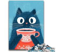 Rompecabezas para Adultos de 1000 Piezas: Gato Tomando café, para Mayores de 14 años, Juego Imposible, Regalo de cumpleaños y Navidad, 26x38cm