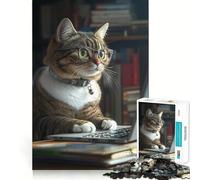 Rompecabezas para Adultos de 1000 Piezas Gato Trabajando en una computadora portátil,diseño de Corte Fino,Actividad Mental Inteligente,Tiempo de Paz,Juego,decoración navideña (38x52cm)