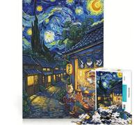 Rompecabezas para Adultos de 1000 Piezas: Gatos Comiendo Ramen en La Noche Estrellada, Juego de ingenio, Actividades Divertidas para Hacer en casa, Lista de Deseos con Papá Noel 38x52cm