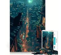 Rompecabezas para Adultos de 1000 Piezas Gatos en la azotea,Ciudad Nocturna,Piezas de Corte Limpio,Juego de Habilidad Mental,Juego de Tiempo Libre,Pieza de Arte navideña (50x75cm)