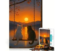 Rompecabezas para Adultos de 1000 Piezas Gatos en un Columpio al Atardecer Diseño de Corte Fino Actividad para desarrollar la Mente Tiempo de Juego Tranquilo Decoración navideña (38x26cm)