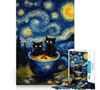 Rompecabezas para Adultos de 1000 Piezas Gatos en una Taza,Noche Estrellada,Arte nítido,Lógica,Juguete Divertido,Juego Relajante, Tranquilo (50x75cm)