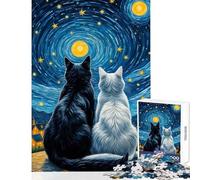 Rompecabezas para Adultos de 1000 Piezas Gatos Enamorados Noche Estrellada Rompecabezas de 1000 Piezas Juegos educativos Excelentes Regalos y Juguetes Carrera de Velocidad Manual (50x75cm)