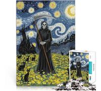 Rompecabezas para Adultos de 1000 Piezas Gatos sombríos en la Noche Estrellada Hecho de cartón para Mayores de 14 años Juguetes antiestrés Grandes Regalos y Juguetes tamaño:38x52cm