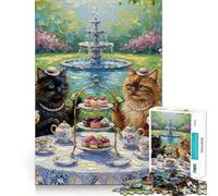 Rompecabezas para Adultos de 1000 Piezas Gatos Tomando el té en el jardín Diseño de Corte Fino Actividad para desarrollar la Mente Tiempo de Juego Tranquilo Decoración navideña (50x75cm)