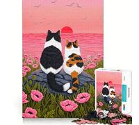 Rompecabezas para Adultos de 1000 Piezas Gatos Viendo la Puesta de Sol Bordes Finos Juego Divertido para concentrarse y Relajarse Regalo Ideal para cumpleaños (38x26cm)
