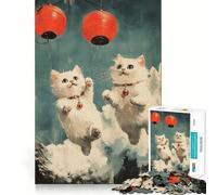 Rompecabezas para Adultos de 1000 Piezas Gatos Volando con linternas Diseño Juego para estimular la Mente Ideal para Momentos de Tranquilidad (38x26cm)