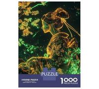 Rompecabezas para Adultos De 1000 Piezas Geisha Bloom Neon Japanese Cherry Blossom Rompecabezas para Adultos Juguetes Antiestrés Decoración Actividades Divertidas En Casa 52x38cm/1000pcs