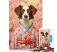 Rompecabezas para Adultos de 1000 Piezas Geisha de Brittany Spaniel,Pieza de Corte Limpio,Juego para ejercitar la Mente,Juego de Ocio,Pieza de Arte navideña (38x52cm)