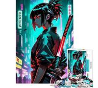 Rompecabezas para Adultos de 1000 Piezas Geisha Samurai Neon Japón Rompecabezas para Adultos Juego práctico Decoración Perfecta cumpleaños y Navidad (Tamaño 50x75cm)