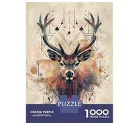 Rompecabezas para Adultos De 1000 Piezas Geometric Deer Portrait with Abstract Patterns Rompecabezas para Adultos Juegos Divertidos Difícil Difícil Regalos De Cumpleaños Y Únicos 70x50cm/1000pcs