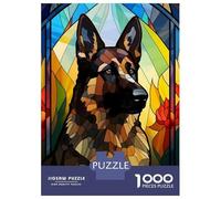 Rompecabezas para Adultos De 1000 Piezas German Shepherd Stained Rompecabezas para Adultos Juguetes Antiestrés Difícil Difícil Cumpleaños Y Navidad 70x50cm/1000pcs