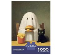 Rompecabezas para Adultos De 1000 Piezas Ghost, Cat, Burger, and Fries Painting Rompecabezas para Adultos Juego De Ingenio Regalos para Mujeres 70x50cm/1000pcs