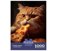 Rompecabezas para Adultos De 1000 Piezas Ginger Cat Eating Pizza Rompecabezas Práctico Juego Regalo De Cumpleaños Cumpleaños Y Navidad 52x38cm/1000pcs