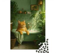 Rompecabezas para Adultos De 1000 Piezas Ginger Cat in Green Bathroom Rompecabezas para Adultos Juegos Relajantes Pero Divertidos Y Humorísticos para Cumpleaños, Navidad 38x26cm/1000pcs