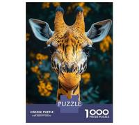 Rompecabezas para Adultos De 1000 Piezas Giraffe Portrait with Floral Background Rompecabezas para Adultos Juguete Decoración De Pared Corte De Precisión 52x38cm/1000pcs