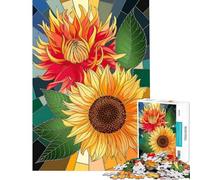 Rompecabezas para Adultos de 1000 Piezas Girasol Vibrante (Dalia en vidriera) Rompecabezas Juegos relajantes Pero Divertidos y con Humor Regalo de cumpleaños Regalos (Tamaño 50x75cm)