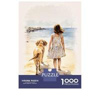 Rompecabezas para Adultos De 1000 Piezas Girl and Lab on Beach Rompecabezas para Adultos Juegos Relajantes Decoración del Hogar Desafío Educativo 52x38cm/1000pcs