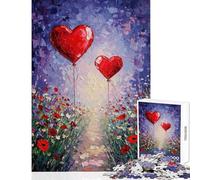 Rompecabezas para Adultos de 1000 Piezas Globos en Forma de corazón en un Campo de Flores Juego Imposible Juguete Educativo antiestrés Que fomenta el Amor en la Pareja (38x26cm)
