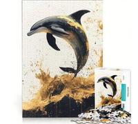 Rompecabezas para Adultos de 1000 Piezas Golden Dolphin Splash, Juguetes para armar, Divertido para Reducir el estrés, con póster y Hoja de Preguntas a Juego 50x75cm