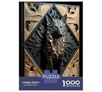 Rompecabezas para Adultos De 1000 Piezas Golden Frame Wolf Art Deco Rompecabezas para Adultos Juegos Relajantes Decoración del Hogar Desafío Educativo 52x38cm/1000pcs