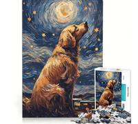 Rompecabezas para Adultos de 1000 Piezas Golden Retriever Nocturno, Juguetes antiestrés, análisis y lógica, colección de Artistas, Bellas Artes 38x52cm