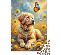 Rompecabezas para Adultos De 1000 Piezas Golden Retriever with Butterfly Rompecabezas para Adultos Juegos Relajantes Decoración De Pared Cumpleaños Y Navidad 52x38cm/1000pcs