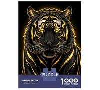Rompecabezas Para Adultos De 1000 Piezas Golden Tiger Portrait on Black Background Rompecabezas Para Adultos Juegos Familiares Vacaciones En Casa Matar El Tiempo Para Cumpleaños, Navidad 52x38cm/1000p