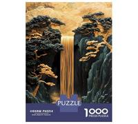Rompecabezas para Adultos De 1000 Piezas Golden Waterfall Bonsai Cherry Blossom Landscape Rompecabezas para Adultos Juguetes Antiestrés Decoración Actividades Divertidas En Casa 38x26cm/1000p