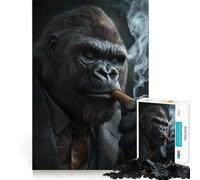Rompecabezas para Adultos de 1000 Piezas Gorila de Negocios con Traje fumando un cigarro,Corte Premium,lógica Divertida,Juguete Divertido,Tiempo de Juego fácil,Arte de Pared navideño (38x26cm)