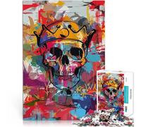Rompecabezas para Adultos de 1000 Piezas Grafiti de Calavera con Corona Hecho de Madera para Mayores de 14 años Juguete Educativo de descompresión Intelectual Regalos de cumpleaños tamaño：50x75cm