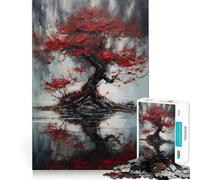 Rompecabezas para Adultos de 1000 Piezas,Gran Árbol Rojo,Arte de Corte Exacto,Juguete Inteligente para el Cerebro,Juego para Relajarse,Regalo de Decoración Navideña (50x75cm)
