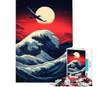 Rompecabezas para Adultos de 1000 Piezas Gran Ola de Kanagawa Cielo Rojo Juego práctico Una Obra de Arte cumpleaños y Navidad (Tamaño 38x52cm)