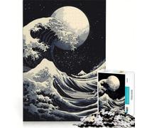Rompecabezas para Adultos de 1000 Piezas Gran Ola de Kanagawa y Cielo Nocturno, Juguetes para armar, para la diversión Familiar, con Piezas de Formas aleatorias Que encajan Perfectamente 50x75cm