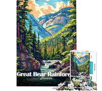 Rompecabezas para Adultos de 1000 Piezas Gran Oso Selva Tropical Paisaje de Canadá Rompecabezas artístico para Adultos Juguete para decoración de Pared Patrón de Montaje Interacción Entre (38x26cm)