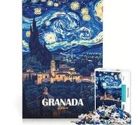 Rompecabezas para Adultos de 1000 Piezas, Granada, España - Estilo Noche Estrellada, Juegos educativos, decoración, Cada Pieza es única 50x75cm