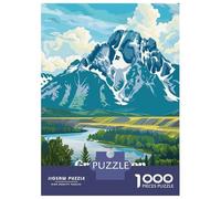 Rompecabezas para Adultos De 1000 Piezas Grand Teton National Park Illustration Rompecabezas para Adultos Juego Familiar Pero Divertido Y Humorístico Cumpleaños 38x26cm/1000pcs
