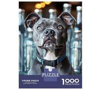 Rompecabezas Para Adultos De 1000 Piezas Gray Pitbull Portrait with Blue Collar Rompecabezas Para Adultos Juegos Relajantes Pero Divertidos Y Humorísticos Interacción Entre Padres E Hijos 38x26cm/1000