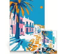 Rompecabezas para Adultos de 1000 Piezas,Grecia,Mykonos,Verano,Arte,decoración,desafío Mental,Juguete,Tiempo de Juego Relajante,Regalo de Arte navideño (38x52cm)