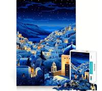 Rompecabezas para Adultos de 1000 Piezas,Grecia,Pueblo Nocturno,Arte,uniones Suaves,diversión,resolución de Problemas,Juego Casual,Tiempo de Juego,Arte de cumpleaños (50x75cm)