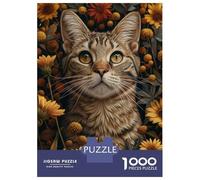 Rompecabezas para Adultos De 1000 Piezas Grey Tabby Cat in Flowers Rompecabezas para Adultos Juego Práctico Análisis Y Lógica Gran Regalo para Los Amantes De Los Juegos 70x50cm/1000pcs