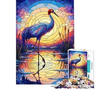 Rompecabezas para Adultos de 1000 Piezas Grulla de vidrieras al Atardecer Juego práctico Una Obra de Arte cumpleaños y Navidad (tamaño 38x52cm)