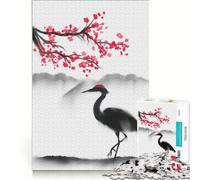 Rompecabezas para Adultos de 1000 Piezas: Grulla y Flores de Cerezo, Juegos relajantes, interacción Entre Padres e Hijos, colección de Artistas, Bellas Artes 50x75cm