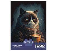 Rompecabezas para Adultos De 1000 Piezas Grumpy Cat with Coffee Rompecabezas para Adolescentes Juego Práctico Decoración del Hogar 70x50cm/1000pcs