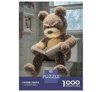 Rompecabezas para Adultos De 1000 Piezas Grumpy Teddy Bear Reading on Toilet Rompecabezas para Adultos Juego Familiar Divertido Y Humorístico Cumpleaños Y Navidad 70x50cm/1000pcs