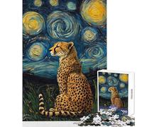 Rompecabezas para Adultos de 1000 Piezas Guepardo bajo un Cielo Estrellado Juego de ingenio Desafío difícil Juguetes antiestrés Actividades Divertidas para Hacer en casa (50x75cm)